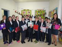 Scoil Eoin teacher Carol Anne O'Donoghue with members of the Student Council with packages collected of the Sudan Appeal.