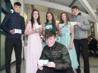 Louis Byrne, Aoife Cassidy, Sarah Healy, Niamh Ryan, Michael Moynihan and, in front, Michael Kerins looking forward to the Mercy Mounthawk Transition Year Fashion Show next week. Photo by Dermot Crean