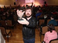 Noel McElligott with his first prize at the LiveLife Film Competition Awards at the Brandon Hotel on Wednesday. Photo by Dermot Crean