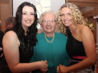 Granddaughters Aisling O'Brien and Ciara O'Regan with Mary O'Brien at her 90th birthday party on Saturday night at Ballygarry House Hotel. Photo by Dermot Crean