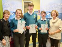 Mercy Mounthawk students Lucy O'Sullivan Michael O'Gara and Tiernan Brosnan who were runners-up in the ISTA Science Quiz at the IT Tralee on Thursday night, with teachers Mary Enright and Sheila McCarthy. Photo by Dermot Crean