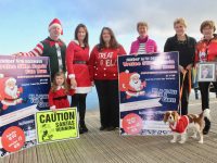 Martin Moore, Paige and Mags Quillinan, Aoife Moynihan, Maura Sullivan, Mary and Deirdre Moore with 'Jazz' launching the Santa Fun Run at Tralee Wetlands on Tuesday. Photo by Dermot Crean