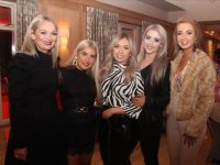Breda Furlong, Jean Devane, Ciara Cashman, Eilish Griffin and Julie Cashman at the CH Chemists 'Strictly'-themed Christmas party at Ballygarry House Hotel on Saturday night. Photo by Dermot Crean