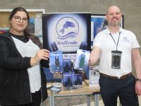 Rahma Chairi and Alan O'Shea of Alvention Ltd with his Rodfendr product at the IT Tralee Enterprise Showcase on Friday. Photo by Dermot Crean