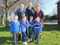Former CBS Primary School  teacher Michael Hayes with current Principal Denis Coleman and Ann Laide whose father was involved with the building of the school back in 1959, joined by pupils at the turning of the sod for the new development at the school. Photo by Dermot Crean