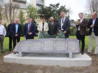 Paul O'Connor and Michael Scannell of Kerry County Council, Dr Tim Horgan, Cathaoirleach of Kerry County Council Norma Foley, Cllr Sam Locke, Mayor of Tralee Graham Spring, Cllr Pa Daly and Cllr Jim Finucane at the unveiling of the monument at Pearse Park on Sunday. Photo by Dermot Crean