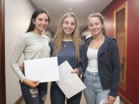 Emily Pierse, Kate Murphy and Gillian O'Toole with their Leaving Cert results at Brookfield College on Tuesday morning. Photo by Dermot Crean