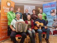 Launching the Ballad and Folk Night fundraising concert at The Ashe Hotel were, front from left; Peter Tigge, Pamela O'Connor and Dave Buckley. Back from left; Julie O'Sullivan (Tralee Community Responders), Mary Lynch, Padraig Hanrahan (The Ashe Hotel), Mary Fitzgerald (Comfort For Chemo Kerry) and Jimmy Murphy (Tralee Community Responders). Photo by Dermot Crean