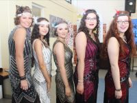 Klaudia Drzymala, Orla O'Brien, Bronagh Foley, Holly Arnopp and Ruth O'Connell dressing up in Great Gatsby garb on Friday during Love Literature week at Presentation Secondary School. Photo by Dermot Crean