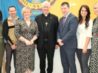Bishop Ray Browne with teachers, Principal Anne O'Callaghan and Deputy Principal Robert O'Flaherty, on his visit to CBS Tralee last week.