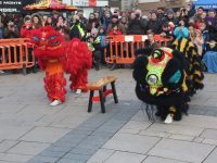 The 'Lion and Dragon Ritual' performers in The Square on Saturday. Photo by Dermot Crean