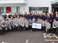 Students from Presentation Secondary Castleisland and St Patrick's Secondary School Castleisland presented a cheque for €150 to Sean Scally of Enable Ireland Kerry services on Friday. Photo by Dermot Crean