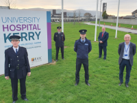 Pictured at University Hospital Kerry this week, l-r: Andrew Macilwraith (Chief Fire Officer), Tom Brosnan (Kerry Civil Defence), Sgt Tim O’Keeffe (An Garda Síochána), Charlie O’Sullivan (Director of Roads, Transportation and Marine, Kerry County Council), Fearghal Grimes (General Manager, University Hospital Kerry).