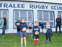 Helen Costello and Shane O'Brien with younger members of Tralee RFC launching the fundraiser for juveniles' activities. Photo by Dermot Crean