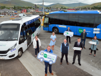 Bus Éireann and TFI Local Link Kerry personnel with local tourism and development representatives on Dingle pier this week where they welcomed  new and enhanced bus services in Kerry, connecting Tralee with the Dingle Peninsula. The Bus Éireann route 275 and TFI Local Link route 277 now connects Tralee to Dingle and Dingle to Dunquin respectively, operating seven days a week and providing greater connectivity for the towns and villages along the route.



Front: Alan O'Connell, General Manager TFI Local Link Kerry; Paddy Kennedy and Bus Éireann driver Wayne Moriarty. Back: Bláithín McElligott, Local Link Programme Manager NTA; Fiona Connolly, Bus Éireann; Local Link Kerry Board Member Cllr Breandán Fitzgerald; Tom Fitzgerald, Dingle Hub Community Engagement Officer; and Caroline Boland of Dingle Peninsula Tourism Alliance. Photo by Declan Malone