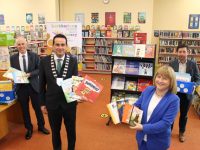 At the presentation of books to the Kerry Intervention and Disability Services at Killarney Library this week were: l-r: Tommy O’Connor (County Librarian), Cathaoirleach of Kerry County Council, Cllr Jimmy Moloney, Katie Cournane-Friel (KIDS) and Eamon Browne (Killarney Library)
