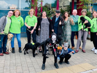 Tralee Branch members join Elizabeth Fearns at Ballyseedy to launch the upcoming event. Pictured also are Guide Dogs Kandy and Hansen, and Puppies-in-Training Fionn and Frieda, and some spooky friends.