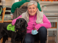 Mary McCaffrey meeting a four legged friend at the event in Ballyseedy Home and Garden Centre on Saturday. Photo by Shane O'Ceilligh