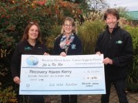 Michaela Edwards and John Edwards of Wild Water Adventures with Manager of Recovery Haven, Siobhan MacSweeney (centre) at the presentation of the proceeds from the Dip In The Nip fundraiser which took place in September. Photo by Dermot Crean
