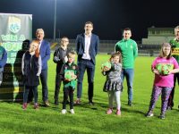 Members of Down Syndrome Kerry with Kerry's David Moran, Paul Murphy and Ogie Moran at the launch of the Charity Partnership Launch at Austin Stack Park on Saturday night.