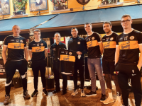 Brian Morgan, Bar Manager, Kirby's Brogue Inn Tralee, presenting Austin Stacks Team Manager Wayne Quillinan with the Kirby's Brogue Inn sponsored jersey set ahead of this Sunday's Co. Final.  Also pictured are Austin Stacks Players Kieran Donaghy, Dylan Casey (Capt), Sean Quilter, Fiachna Mangan and Greg Horan. Photo: Adrienne McLoughlin