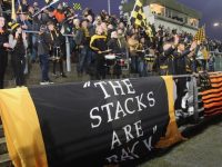 Austin Stacks fans on the terraces on Saturday night. Photo by Dermot Crean