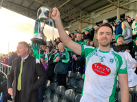 Na Gaeil captain Eoin Doody lifts the cup after his team's Munster Intermediate Club Final victory over Corofin in Mallow on Sunday.