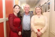 Director Frank Houlihan with Mercy Mounthawk students Róisín Reidy and Amy Naughton who acted in 'The Importance Of Being Earnest' at Siamsa Tíre. Photo by Dermot Crean