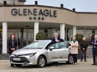 Yvonne McMahon and John Fitzell from Kellihers Toyota Tralee visited The Gleneagle Hotel in Killarney today to hand over the keys of a Toyota Corolla Touring Sport. The Gleneagle’s new courtesy car is part of a partnership deal between the two Kerry businesses. The Tralee based car dealership already hosted a roadshow at The Gleneagle in November and the new car means Kellihers Toyota will have now a permanent presence at the hotel. The hybrid courtesy car will be used for both guests of the four-star hotel and artists performing in the Gleneagle INEC Arena. Pictured from left to right are: Yvonne McMahon, Kellihers Toyota Tralee; Patrick O’Donoghue, Ciara O’Grady and John Dolan, The Gleneagle Group; and John Fitzell, Kellihers Toyota Tralee. Photo: Valerie O’Sullivan/FREE PICS****