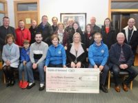 At the presentation of a cheque for the proceeds of the Hawley O'Sullivan Memorial Truck Run in aid of the Kerry Hospice Foundation, were, front from left; Anne Marie O'Sullivan, Tom O'Connell, Tony Mitchell O'Sullivan, Mary Shanahan, Karen Maher Hayles, Jack Shanahan and Martin O'Sullivan. At back; Eamonn O'Connell, Paudie O'Connor, Noel Prendiville, Brian Hayles, Michael Maher, Urney Maher, Tim O'Mahony, Emma Hayles, Ciara Hayles, Darren O'Sullivan, Claire Kelliher and Richie Piercy. Photo by Dermot Crean