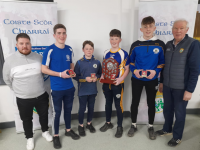 Tralee Parnells Scor Officer Damien Kissane with team members Dan Maloney, Brian Reidy, Donnacha Buttimer and Oisín O Sullivan who won the County Final of the Scór na nÓg Tráth na gCeist team competition