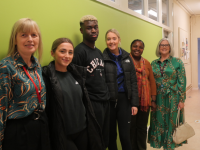 Carmel Kelly (Deputy Principal), Anne Doyle (Guidance Counsellor) at Kerry College, Clash Campus with students Ema Baftjari (Pre-Teaching Studies Student), Washington Solomon (QQI Level 5 Physiotherapy Assistant Student), Emma Browne (Pre-Teaching Studies Student) with Guest Speaker Teresa Elumely of Tralee International Resource Centre (TIRC).