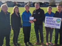Maura Sullivan and Andrea O’Donoghue receive a cheque from Austin Stacks Chairman Shane Lynch and members of the Golf Classic organising committee.