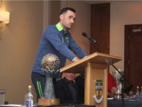 Garvey's Tralee Warriors Head Coach John Dowling speaking at the Civic Reception on Monday evening. Photo by Dermot Crean