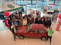 Members of the Killarney Valley Classic and Vintage Club at Kellihers Toyota in Tralee on Thursday with Radio Kerry's Brendan Fuller and Paralympian Jordan Lee for the unveiling of the 1982 Toyota Starlet to be raffled for charity this winter.