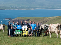 In Dingle at the launch of the Kerry Holstein Friesian Breeders Herds competition, were, back from left; Roisin O' Regan, Geraldine Harty, Liam Leen, Ronan Siochru Farm Owner, Leo O' Connor, Paul Dowd, Johnny O' Hanlon, Mary Mulvihill Coughlan Front from left; Noel Scanlon, Pat Ryan.