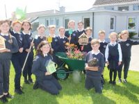 Spa NS pupils celebrate winning the Applegreen BioDive competition at the school on Wednesday. Photo by Dermot Crean