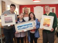 Artist Maree O'Connor with Inspired group members Stephen Buckley, Denise Mahony, Molly Curtin and David Malone at the launch of the exhibition at The Daily Grind cafe on Tuesday. Photo by Dermot Crean