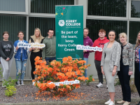 Emma Hayes pictured at Kerry College Clash Road Campus, Tralee with Deputy Principal Carmel Kelly, Science teacher Katie Zubeyko and learners who studied Sustainability under Emma's guidance recently.