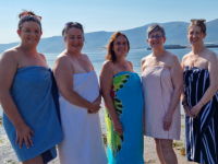 Launching the second annual Dip in the Nip Kerry on Saturday were (l-r) Marisa Reidy & Jacinta Bradley (Recovery Haven), Michaela Edwards (Wild Water Adventures), Breda Dyland (Kerry Cancer Support Group) and Siobhan MacSweeney (Recovery Haven).