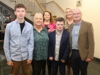 Nominee Cian Heaslip from Tralee fourth from left) with Fionn Heaslip, Cathy Heaslip, Ger Sheehy, Sheila Enright and Richard Heaslip at the Lee Strand Kerry Garda Youth Achievement Awards at the Ballyroe Heights Hotel on Friday night. Photo by Dermot Crean