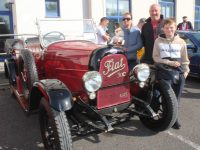 Noel Callaghan with Sandra and Eric Bohan from Mallow with their 1924 Fiat 501C at the Automobili Italia Tralee event on Saturday morning. Photo by Dermot Crean