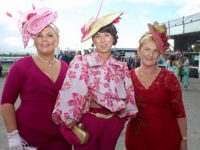 Lorraine Savage, Aine Wall and Margaret Kennedy at Ladies Day at Listowel Races on Friday. Photo by Dermot Crean