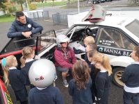 Kerry Motor Club's Ray Stack and Sean Hegarty explain the sport of rallying to the school children of North Kerry.