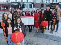 Members of the Chinese community in Tralee with Tralee Chamber CEO Collette O'Connor and President Nathan McDonnell at the launch of the Tralee Chinese New Year Festival on Tuesday morning. Photo by Dermot Crean