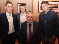 Joe O'Connor, Sean O'Shea and David Clifford with Chairman of the Kerry GAA Supporters Club Donie O'Leary at the Kerry GAA Supporters Club Social at the Ballygarry House Hotel on Saturday night. Photo by Dermot Crean