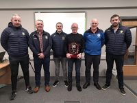 Brian Shanahan (manager of the U15 Feile winning team) is pictured with the Kerry Coiste na nOg Club of the Year trophy.  Also in the picture, Mark Reale (Coach U15s), Martin Sheehy (Chairperson Kerry Coiste na nOg), David Brick (Juvenile Secretary), Dermot Reen (Juvenile Chairperson) and Tommy Cronin. 