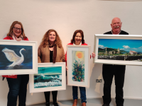 Tralee Art Group members, Sinead O'Shea, Sian Roycroft, Judy Costelloe, Paudie Lynch arriving with their works for the Past, Present and Beyond Exhibition at Siamsa Tire, opening Thursday, January 12th.
