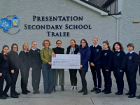 Presentation Secondary School Tralee students present a donation of €800 to