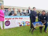 Principal Betty Stack with pupils, Declan Dowling of Kingdom Greyhound Stadium and Jonathan Best (front right) launching the Ardfert NS Night at the Dogs at the school on Friday. Photo by Dermot Crean